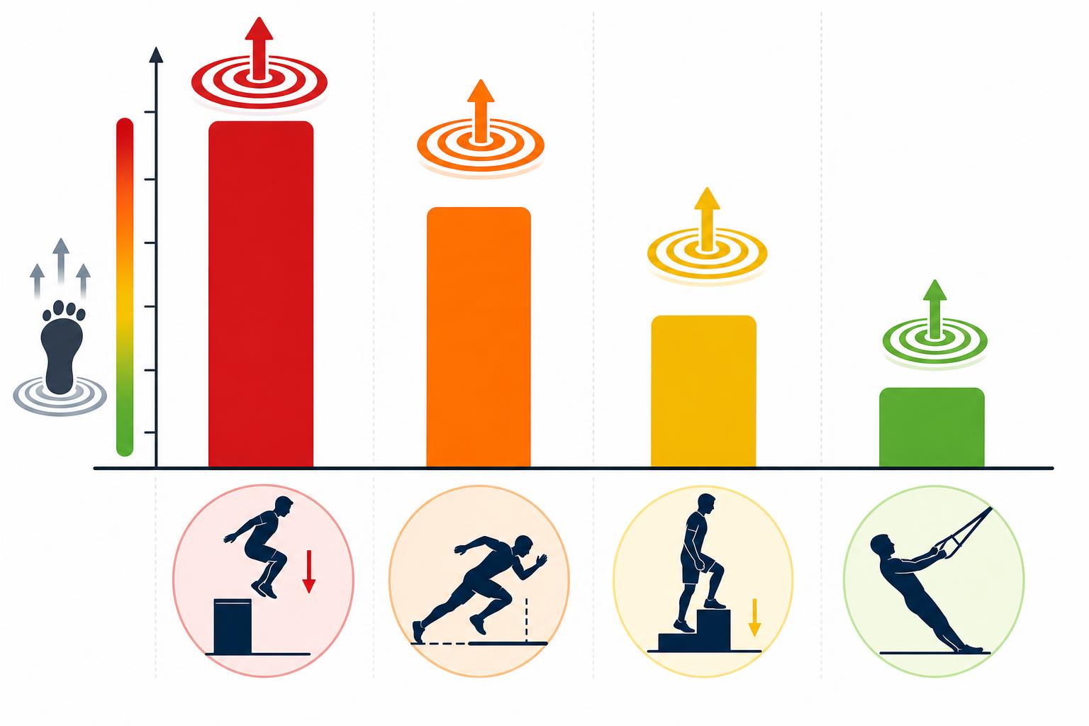 Infografía comparando fuerzas pico generadas por distintas técnicas